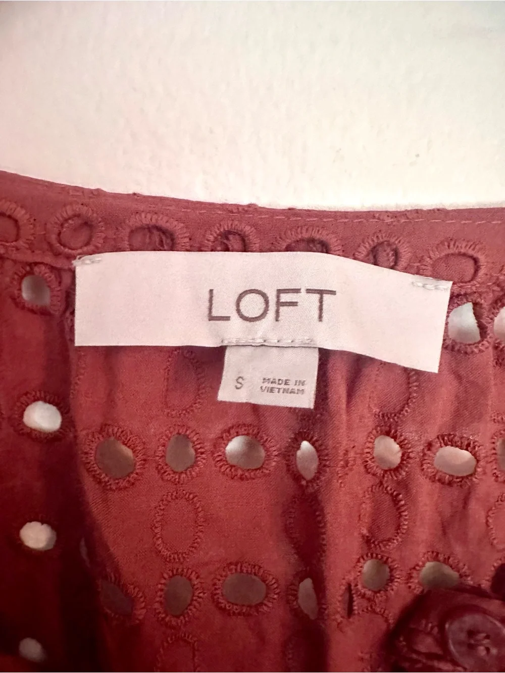 LOFT Terracotta Rust Eyelet Button-Front Blouse Top Size Small